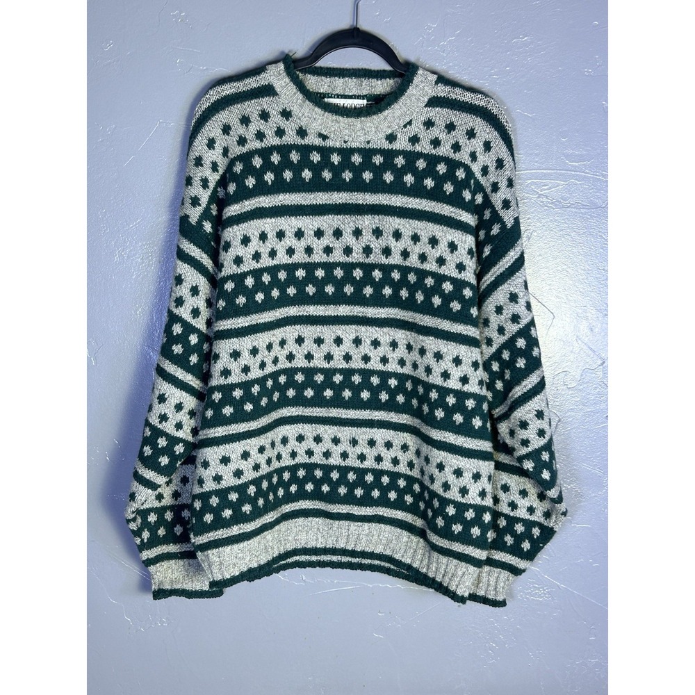 Unisex Vintage THE LODGE  Wool Blend Sweater Fair Isle Green & White No Size